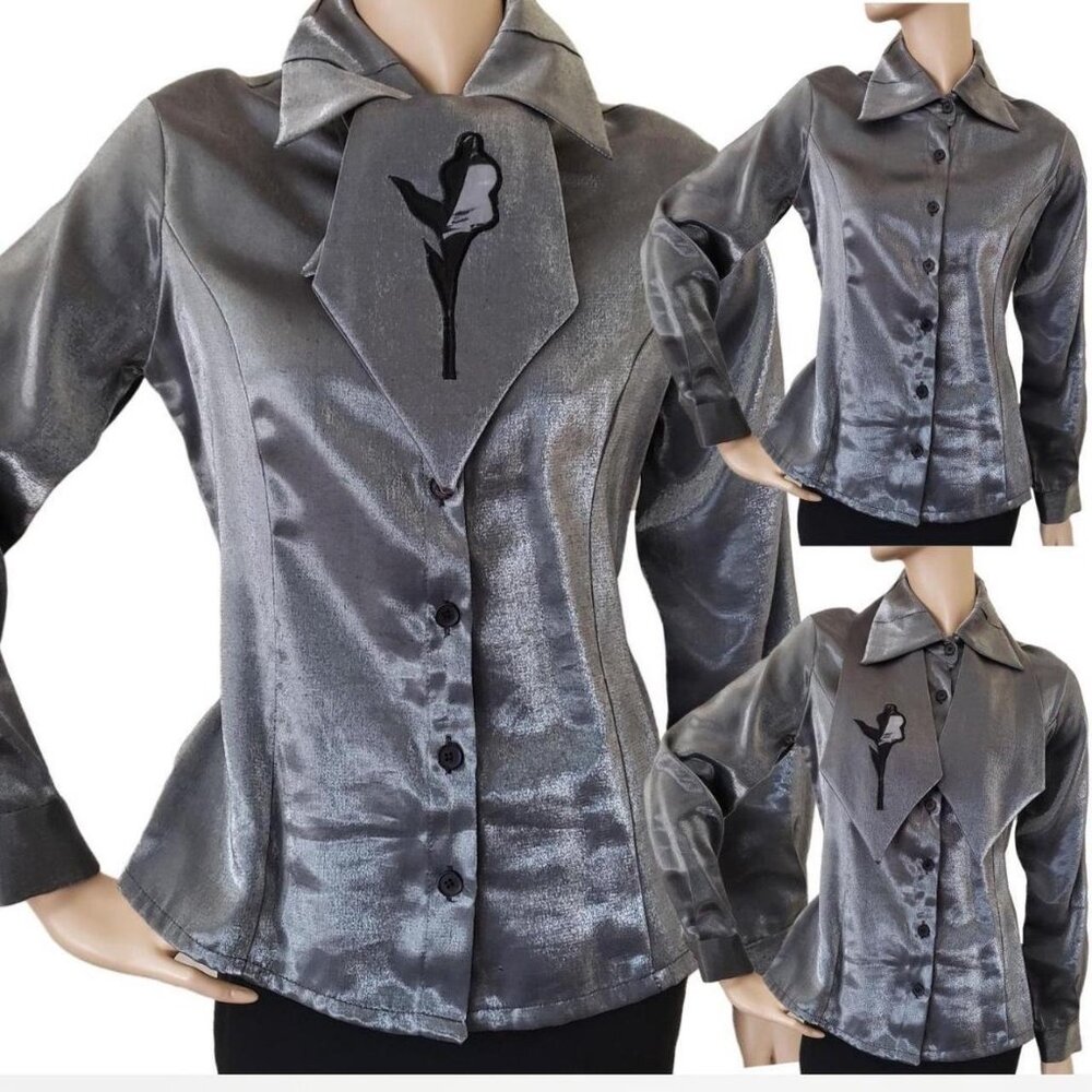 Vintage Silver Metallic Button-Up Shirt